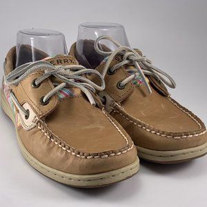 Sperry Top-Sider Bluefish Tan Leather Plaid Boat Shoes 9174228 Women's Size 7.5